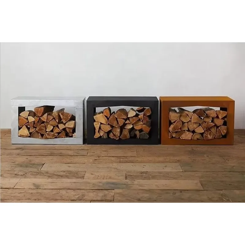 Custom Corten Steel Firewood Log Rack Shelf Rectangular Log Holder