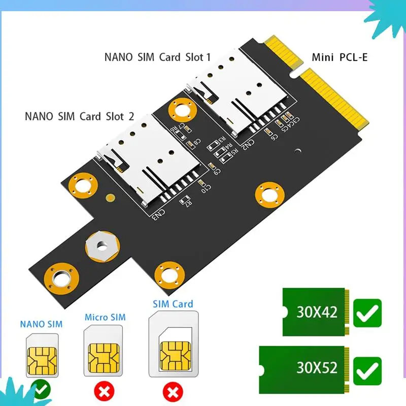 محول ABZW Mini M.2 Key B إلى PCI-E مع فتحة بطاقة SIM نانو مزدوجة لوحدة 3G/4G/5G سهلة الاستخدام