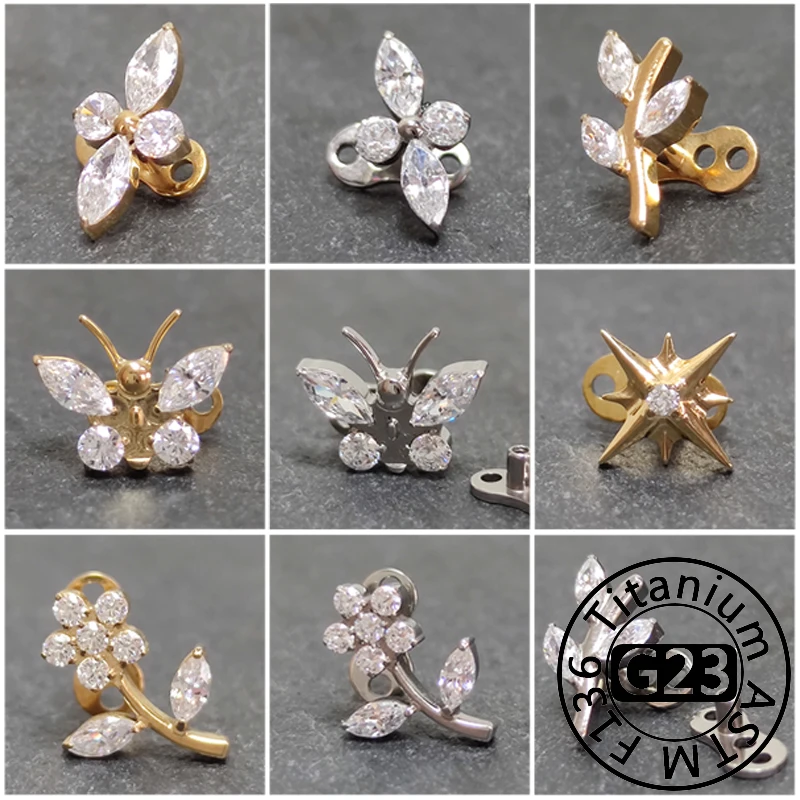 G23 Titanium Zircon Micro Dermal Anchor Piercing Tiny Dermal Anchor Flower Surface Piercings Skin Diver Body Jewelry