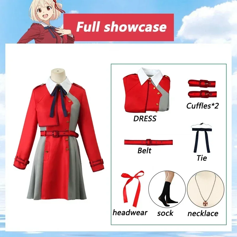 Takina Inoue Cosplay Costume Dress Anime Lycoris Recoil Nishikigi Chisato Cosplay Dress Wig Uniform Halloween Costumes for Women