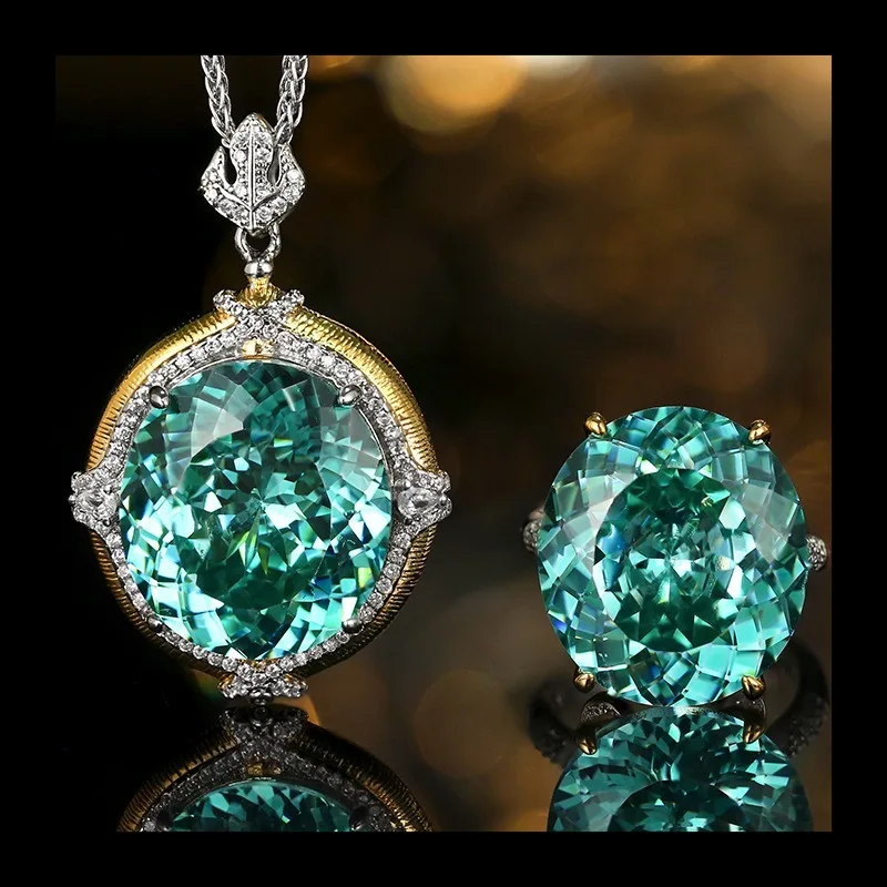 

Hot-selling New Zhuang Shengsheng Jewelry Copper Bottom Gold-plated Simulation Para Green Retro Pendant Set Stone 18 * 2