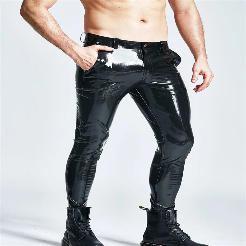 Latex Gummi Pants Jeans with Pockets Male Basic Slim Cut Stretch