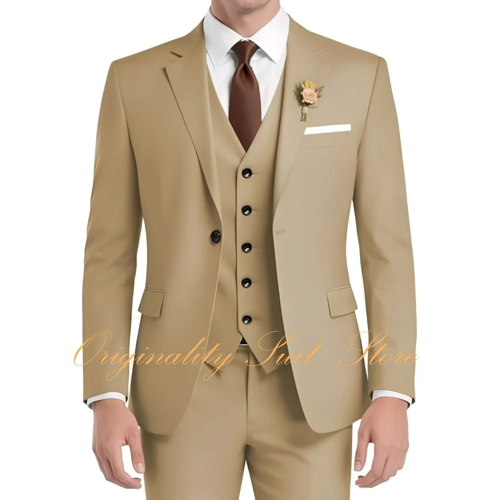 

Классические мужские костюмы, комплект из 3 предметов, приталенный пиджак, брюки, жилет, свадебный смокинг жениха, официальный наряд, мужской костюм