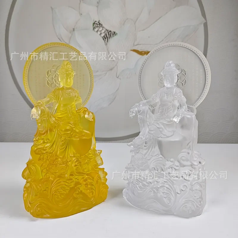 Antique Glazed Guanyin Bodhisattva Statue Buddhist Temple Hall Worship Ornament Home Decor Religious Figurine Art Piece Gift