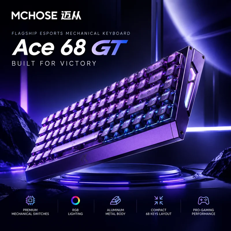 MCHOSE Ace 68 GT Turbo Magnetic Mechanical Keyboard 68 Keys Full Aluminum 0.001Mm RT RGB Wired Competitive Gaming Keyboard
