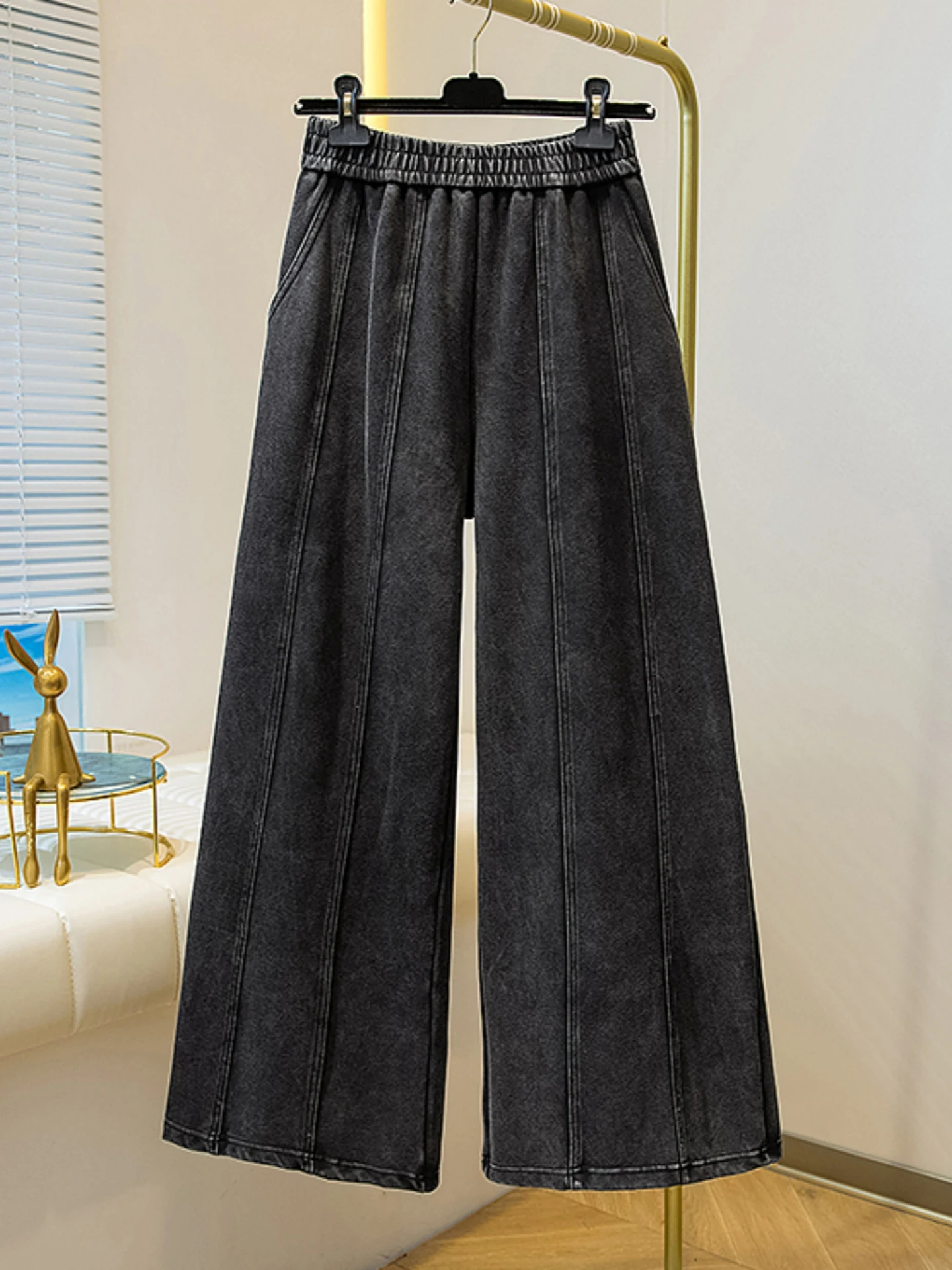 

Retro High Waist Wide Leg Jeans Women's Spring Autumn plus Size Slimming Elastic Casual Straight Long Pants