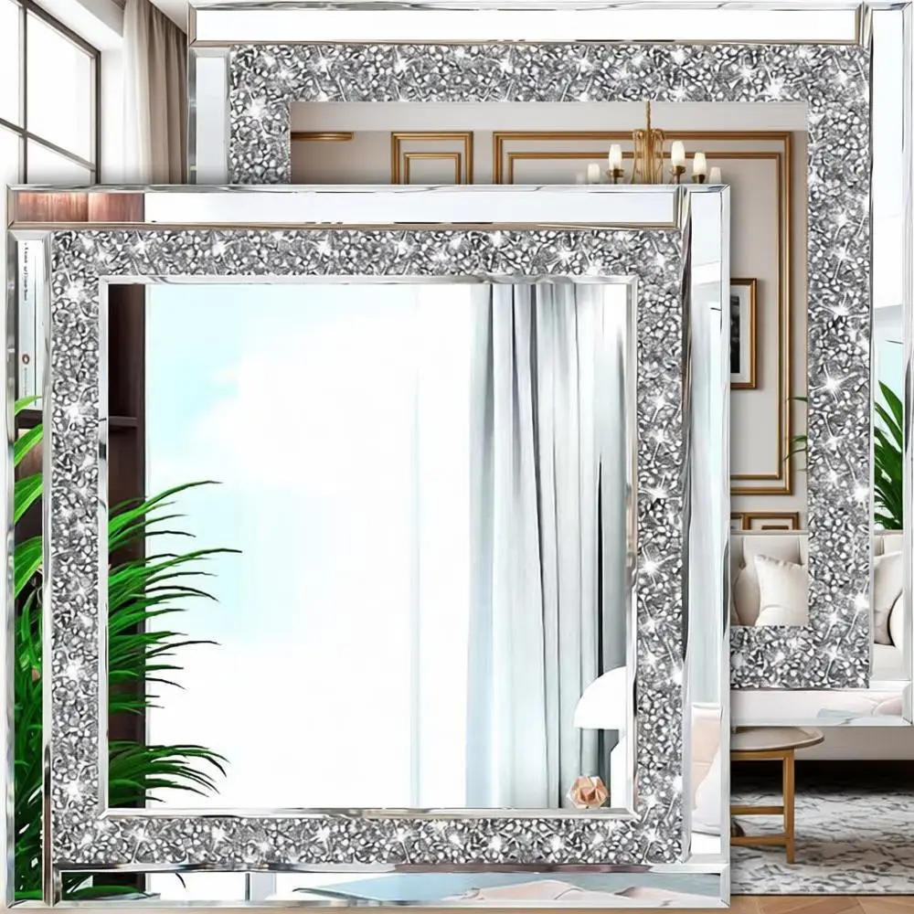 

Блестящие серебряные зеркала с алмазным узором, набор из 2 штук, 12 x 12 дюймов, для декора дома