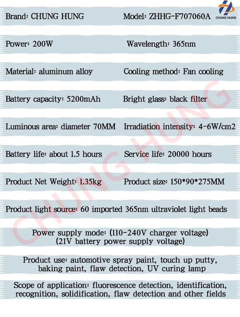 80W 130W 200W High-Intensity UV Flashlight 365nm Car Paint Inspection Lamp Accurate Detection of Surface Defects And Putty Spray