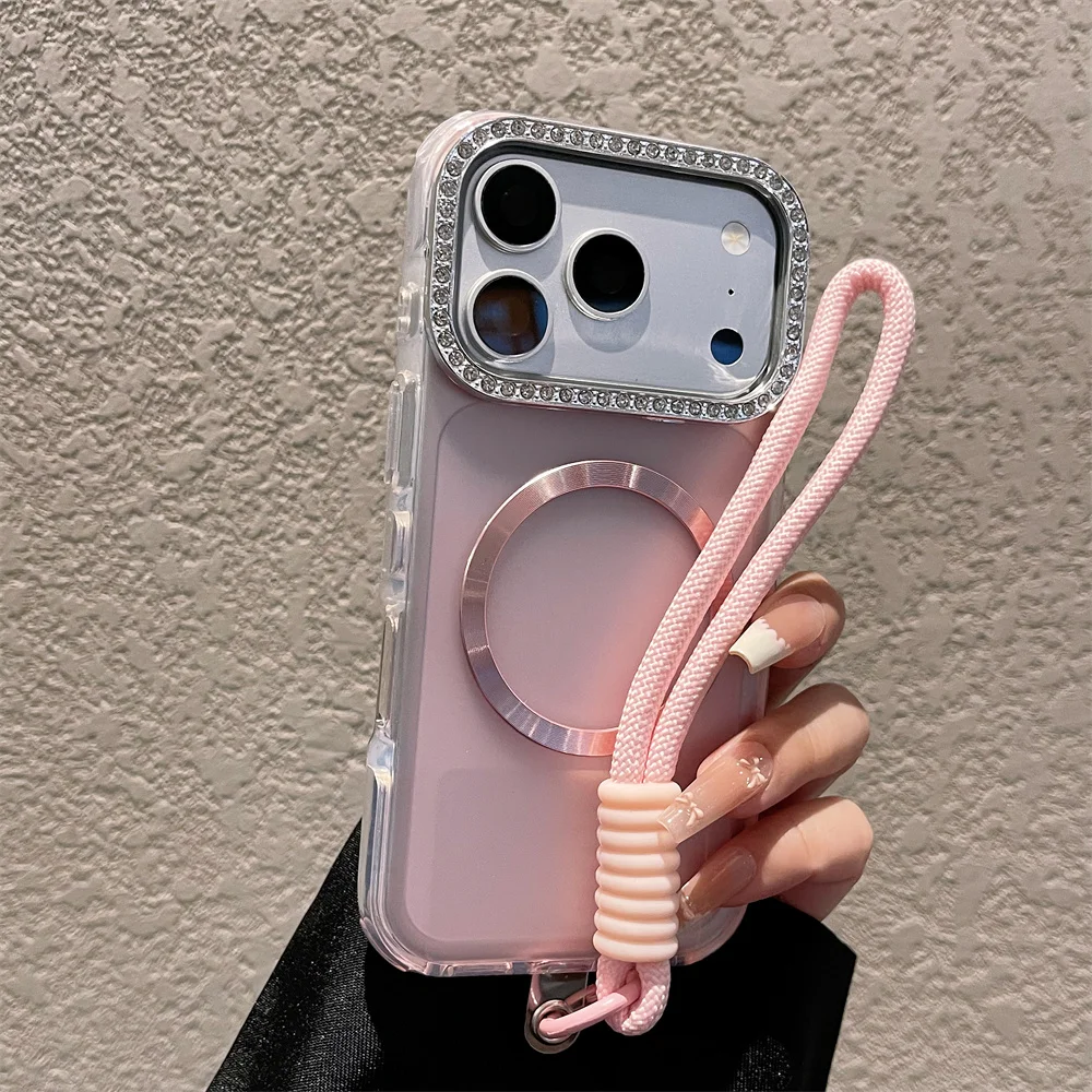 Luxuriöses transparentes magnetisches Handyhülle mit Glitzer-Diamant-Objektivschutz für iPhone 17 16 15 14 Pro Max 13