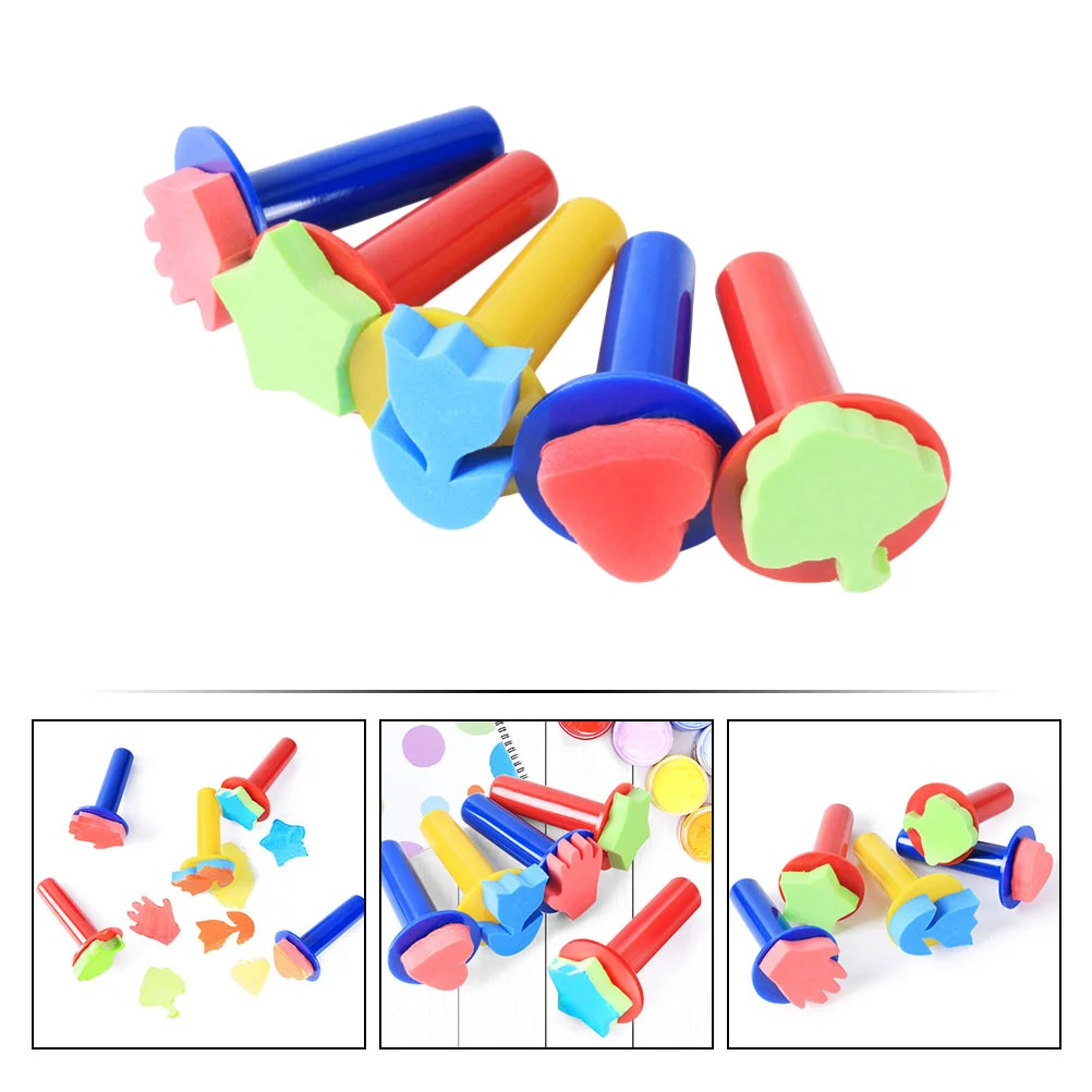 5 Pcs Painting Stamp Sponge Brush Kids Drawing Supplies Sponges Household for Stamper Plastic Kits DIY Child