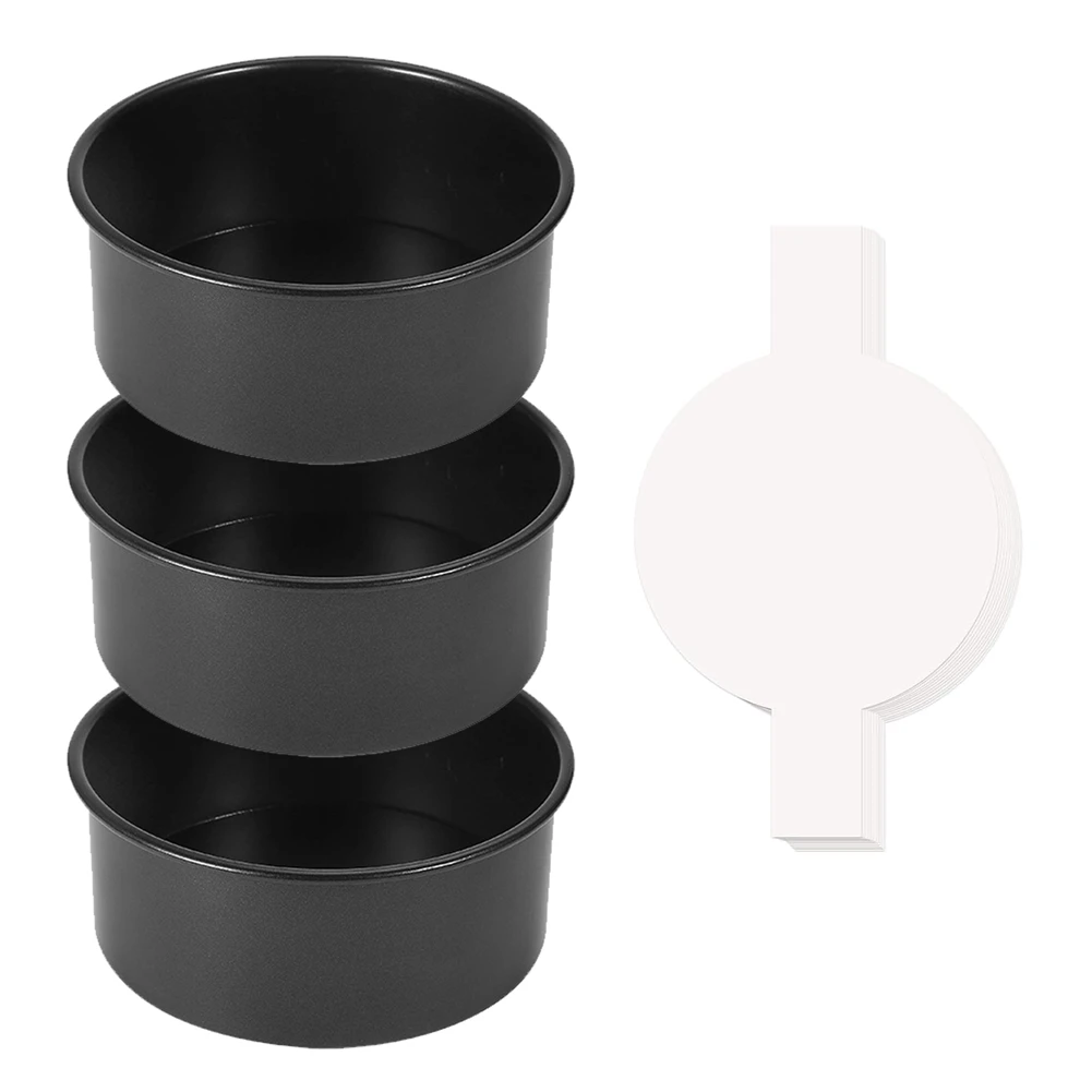 AB02 6Inch Cake Pan-3Pcsround Cake Pans With 100 Pieces Parchment Paper,Non-Stick Cake Baking Pans, Dishwasher