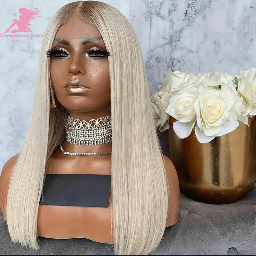 

Human Hair Lace Frontal Wig Ombre Ash Blonde 360 Lace Frontal Wig Swiss Hd Transparent Full Lace Front Wigs With Brown Root