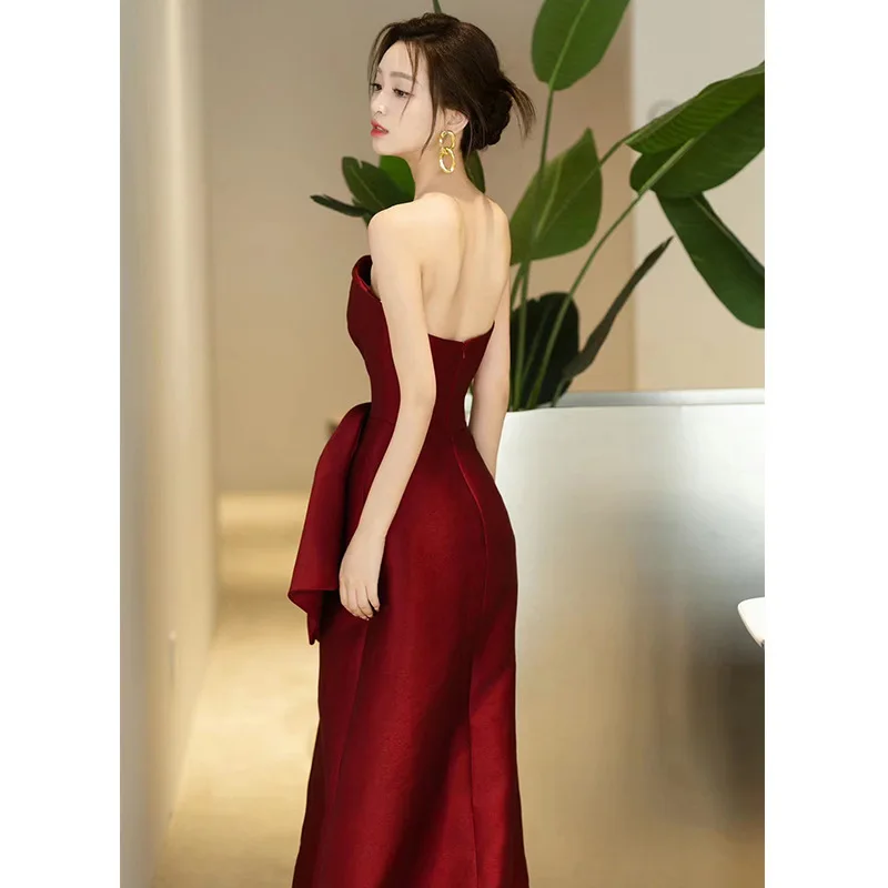Elegant Burgundy Wedding Party Dresses for Women Customized Strapless  Evening Dresses Luxury Ball Gowns Wedding Party Dress