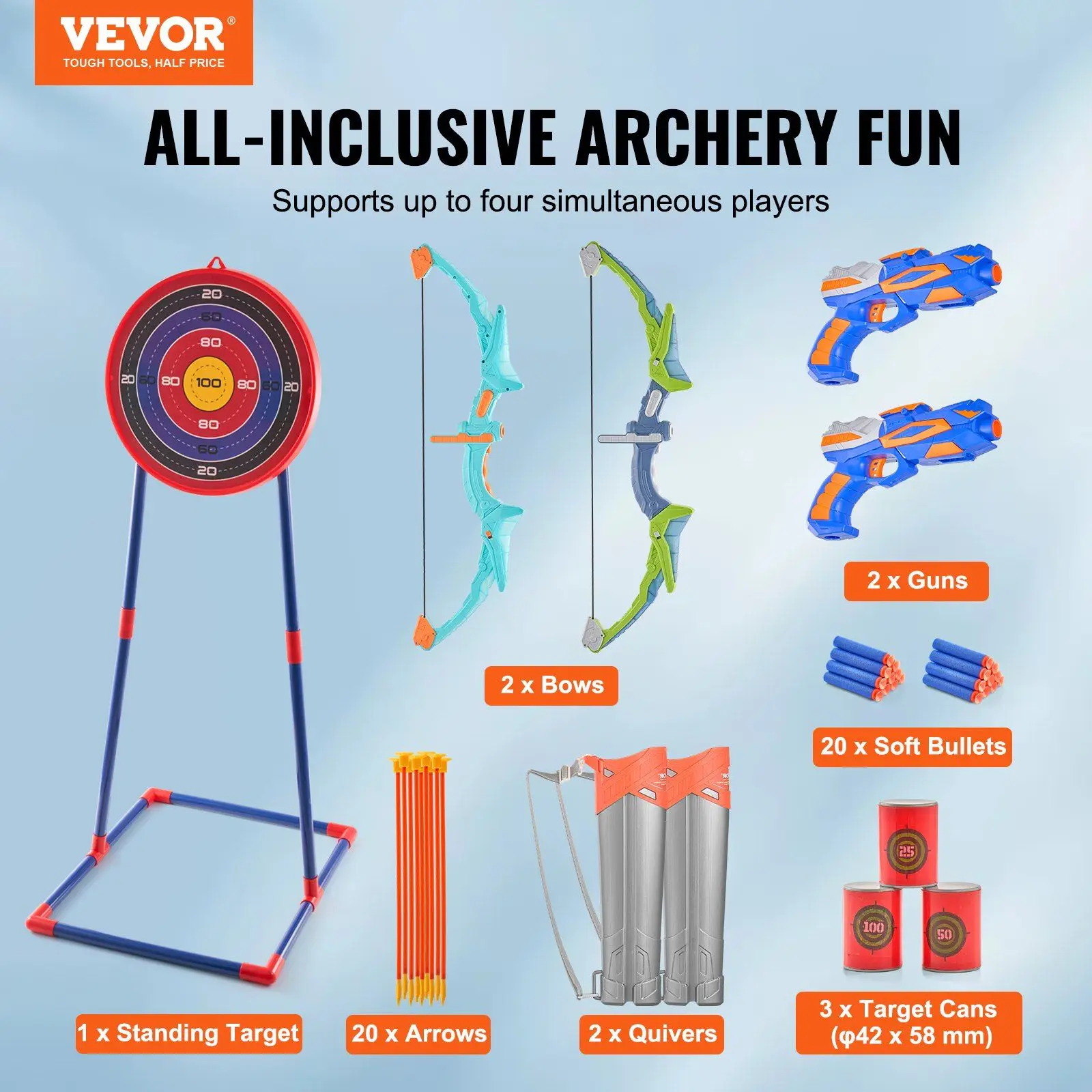 Bow and Arrow Set for Kids, 2 Pack LED Light Up Archery Set with 20 Suction Cup Arrows, Standing Target, 2 Quivers, 2 Guns