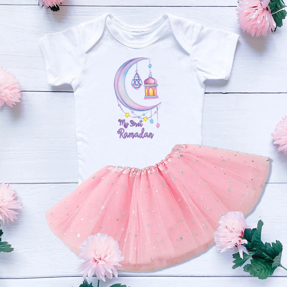 Casual Baby Girl Cake Skirts Outfits My First Ramadan Infant Tutu Dress Babys Romper+Tutu Skirts Set Ramadan Newborn Clothes