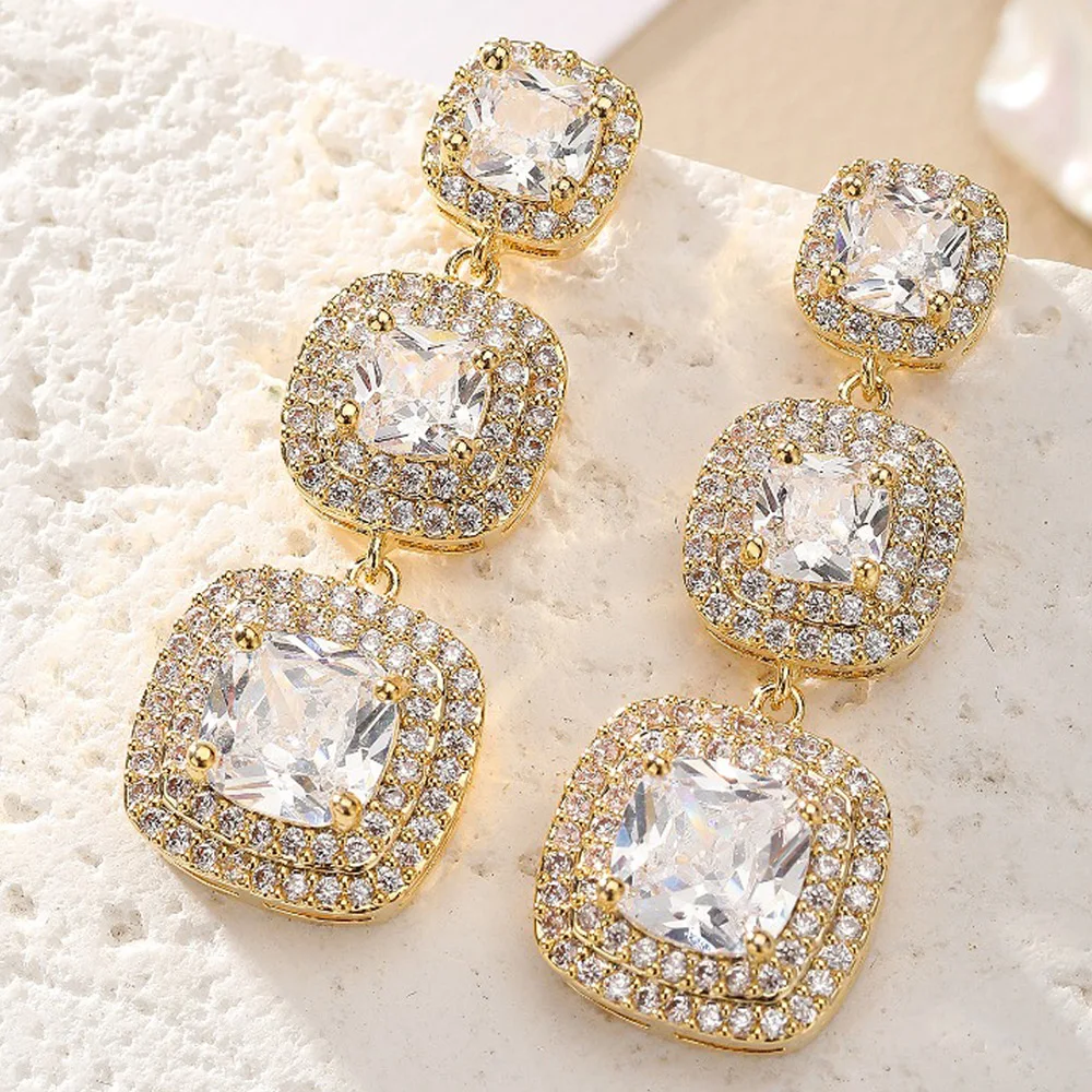 

Missvikki New Luxury Gorgeous Square Drop Earrings For Women Wedding Party Shiny Full CZ Earrings Fashion Jewelry High Quality