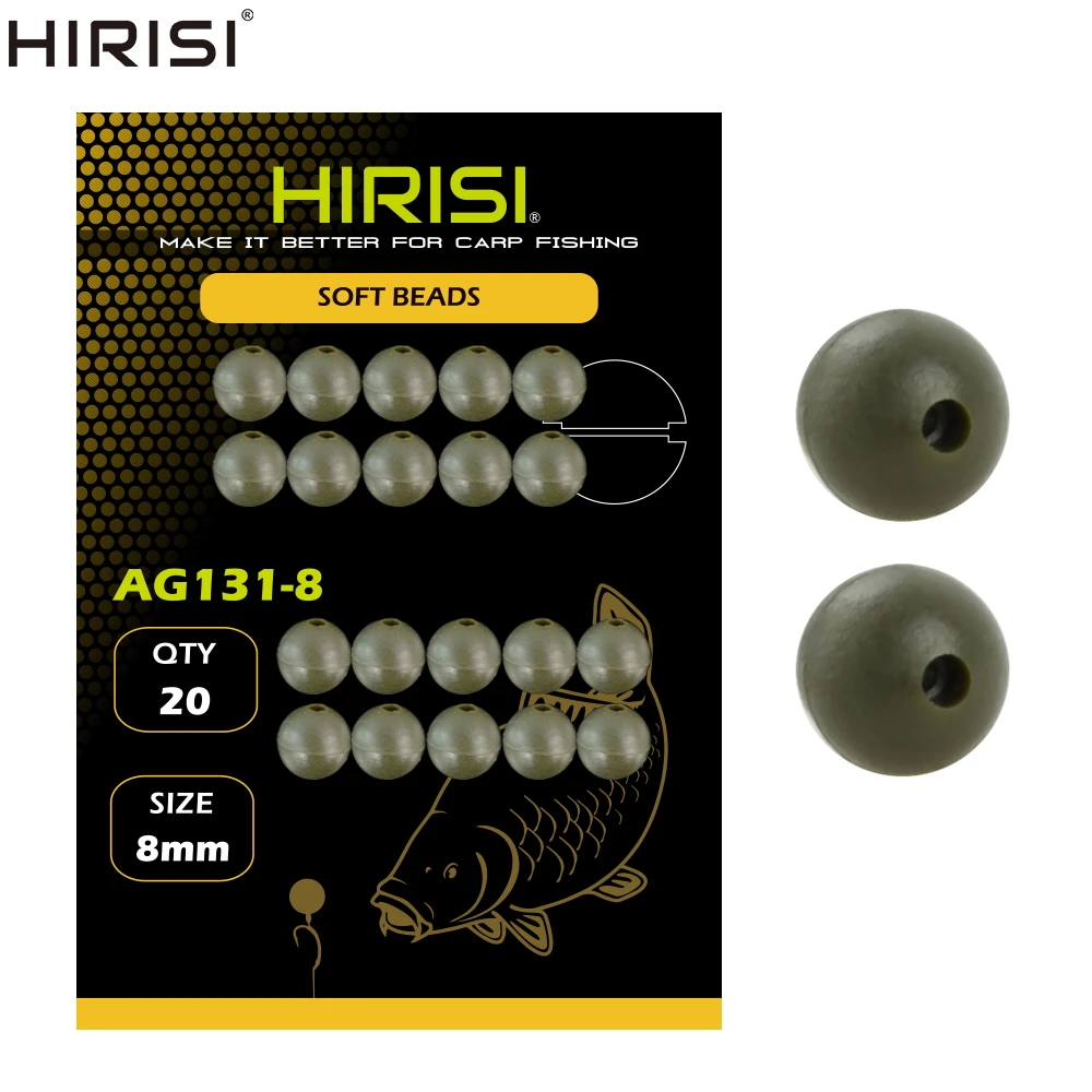 Hirisi 20pcs Carp Fishing Rubber Shock Beads Green Soft Rig Beads Fishing Terminal Tackle AG131