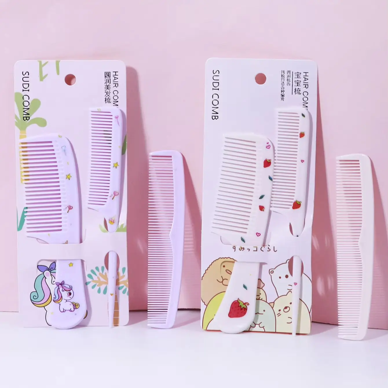 Cartoon printed hair comb set, comb tip, tail comb, dense tooth comb, portable for daily use at home, special for real hair wigs