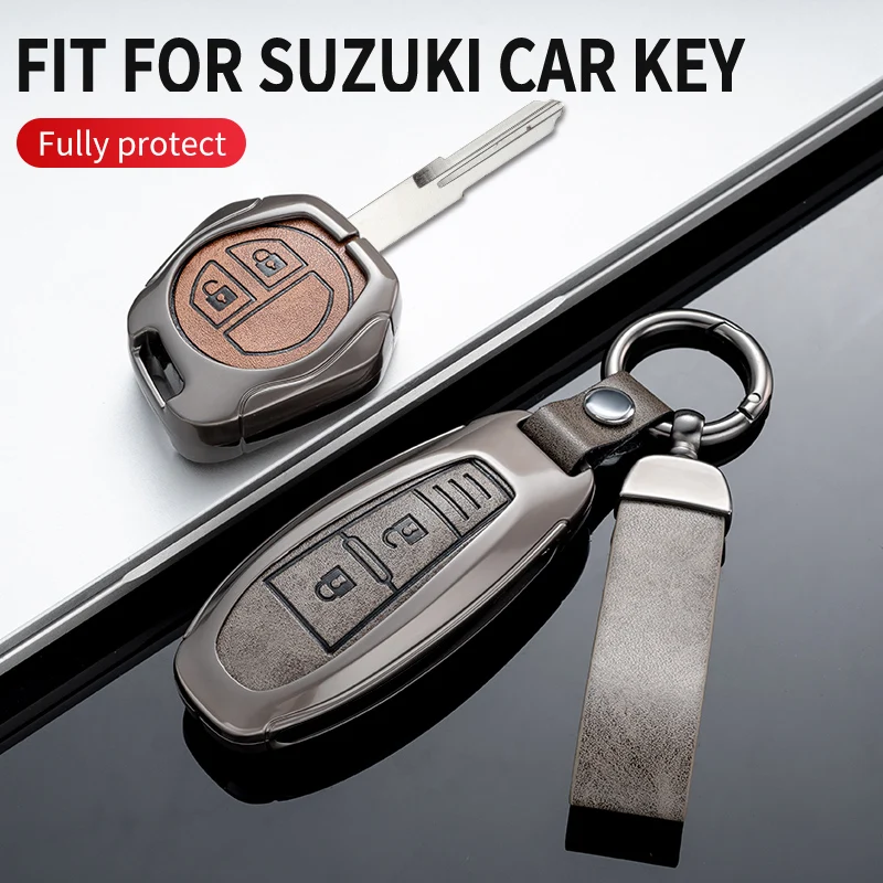 

Чехол для брелока из сплава и кожи для Suzuki Ertiga XL7 SX4 Vitara Ignis Baleno S-@ Remote Holder Keychain