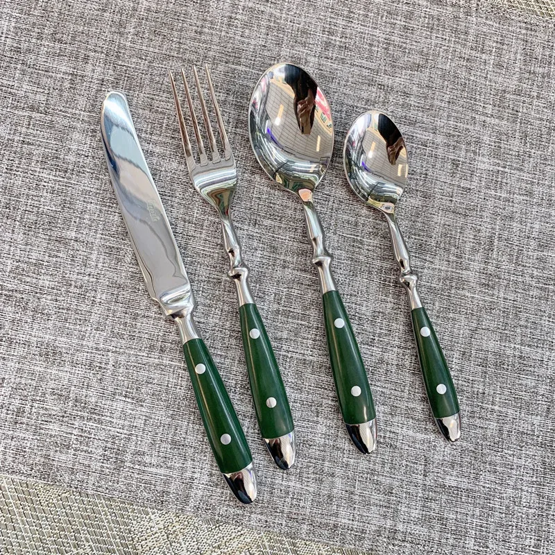 1Pcs Steel Western Food Tableware Set Two Nails Knife, Fork And Spoon Practical Bakelite Green Handle Stainless Steel Knives