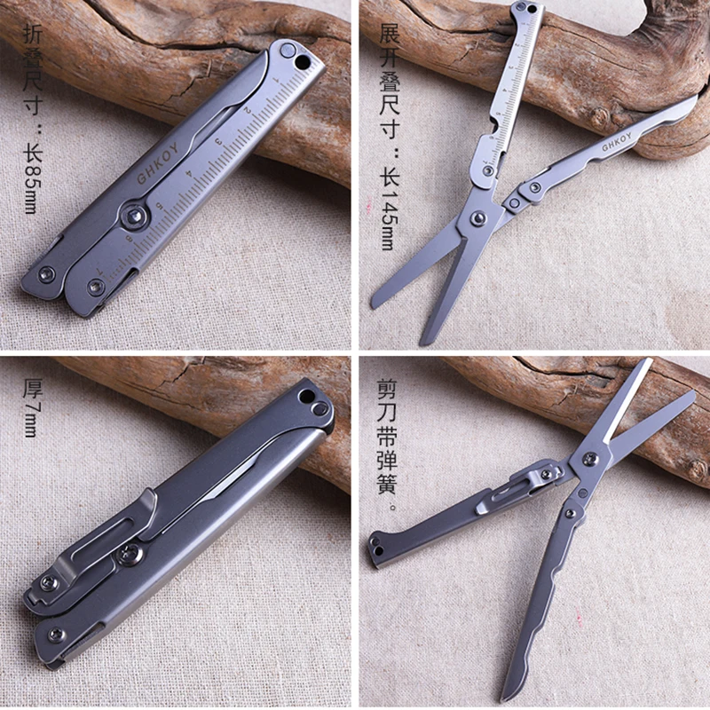 Tragbares EDC aus Edelstahl für den Außenbereich mit Loch zum Aufhängen, Mini-Klappschere, Camping, Wandern, Auto, Notfallwerkzeug