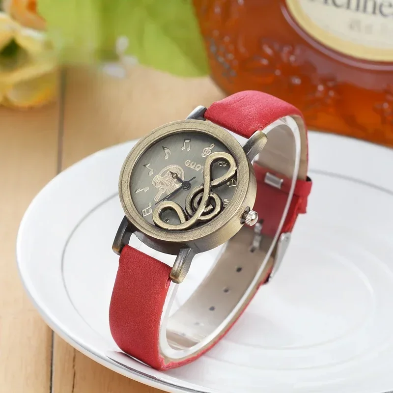 2023 Vintage Punk Style Personalized Leather Watch Women Fashion Casual 3D Musical Note Sign Quartz Wristwatch Relogio Feminino