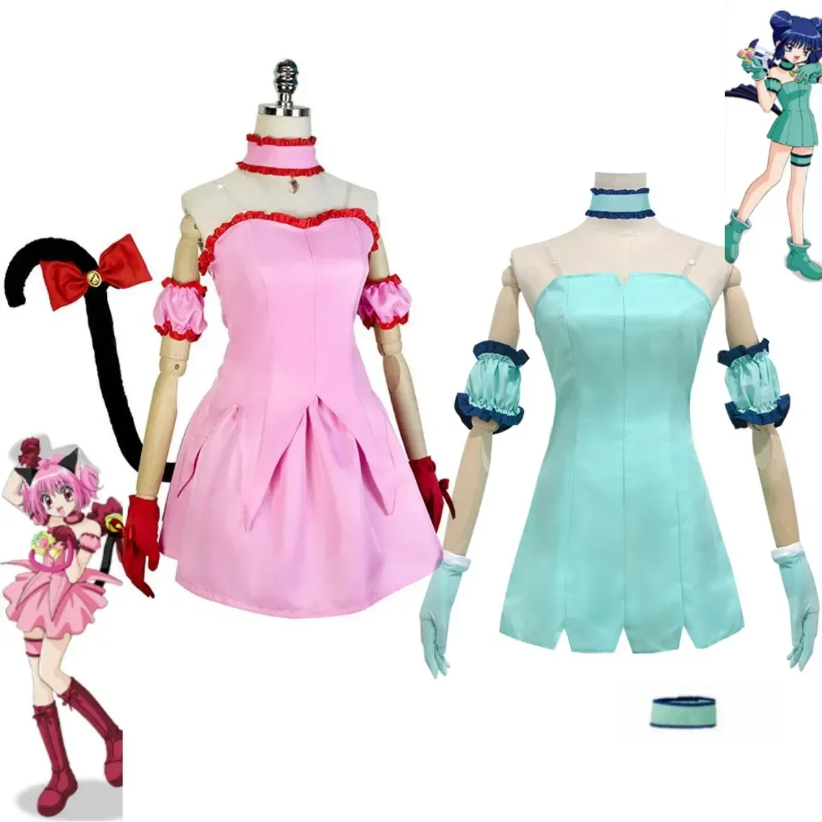 

Tokyo Mew Mew Manga Minto Aizawa Cosplay Mint Green Pink Dress Momomiya Ichigo Cosplay Costume Mint Aizawa Outfit Anime Cosplay