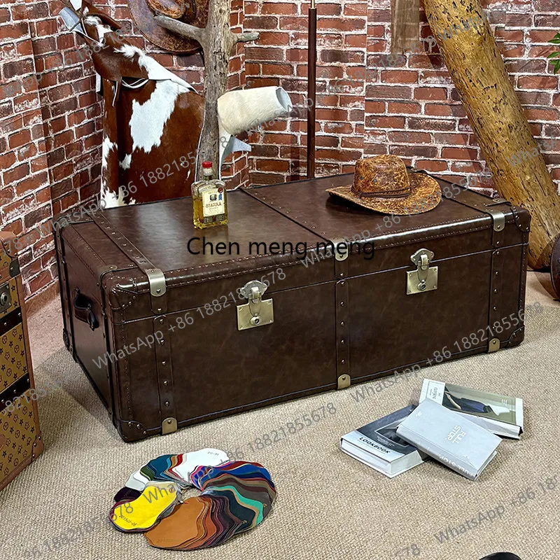 

American retro leather case coffee table antique locker clothing store cigar bar high-end