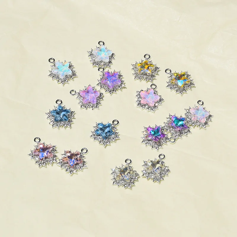 10Pcs INS Style Colorful Illusionary Snowflake Stars Charms Pendants For DIY Bracelet Necklaces Jewelry Making Accessories