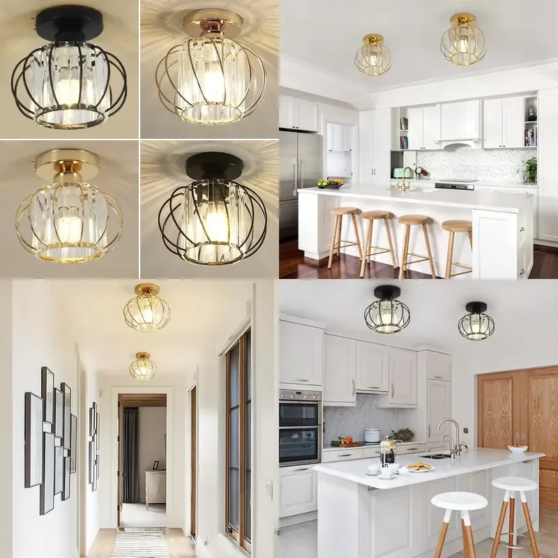 Modern minimalist crystal E27 ceiling light for kitchen, dining room, corridor, dressing room, entrance lighting