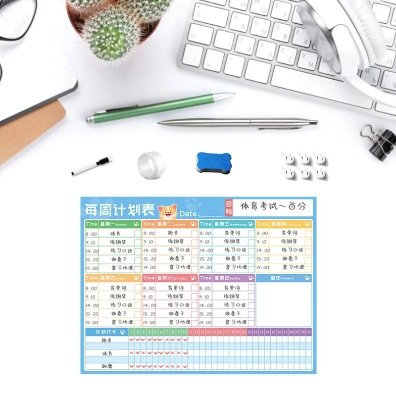 Folha branco magnético para geladeira, calendário, diário, mensal, lista tarefas, planejador para geladeira f19e