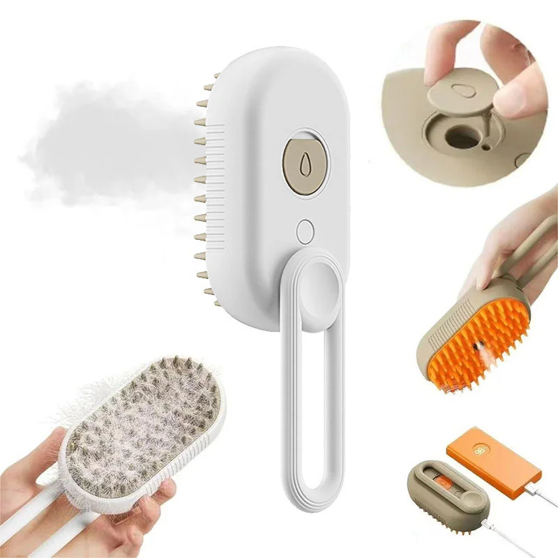 3in1 Pet Hair Cleaning Brush With Steam Pet Brush Dog Cat Steamy Brush Shedding Grooming, Spray Grooming Comb With Steam