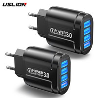 USLION 2 PCS 48W USB Charger Fast Charge QC 3.0 Wall Charging For iPhone 14 Samsung Xiaomi Mobile 4 Ports EU Plug Adapter Travel