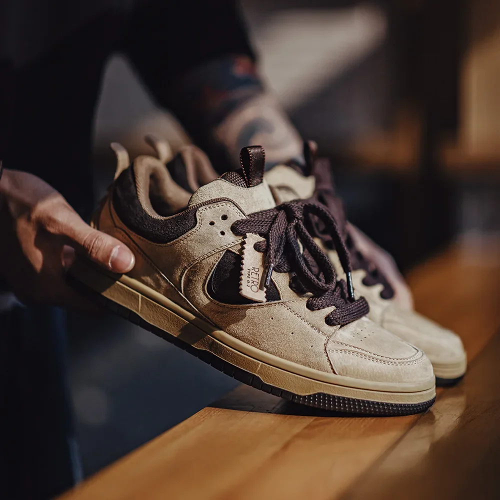 Maden Vintage الرجال تنفس كتلة اللون أحذية التزلج مكتنزة وحيد أحذية رياضية كاجوال الدانتيل متابعة الأحذية العصرية لفصل الربيع والخريف