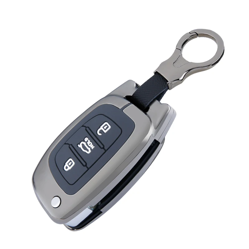 Folding Metal Car Remote Key Case Cover For Hyundai Creta I20 Tucson Elantra Santa Fe Solaris ix35 ix45 Keychain  Accessories