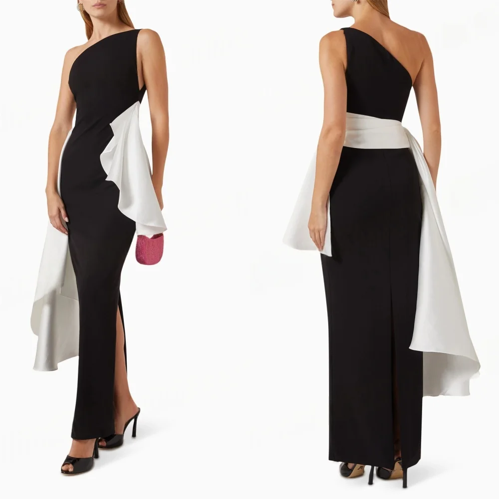 

Customized Formal Black Jersey Party Dresses Elegant One Shoulder Sleeveless Evening Gowns Luxury Special Occasion Gowns