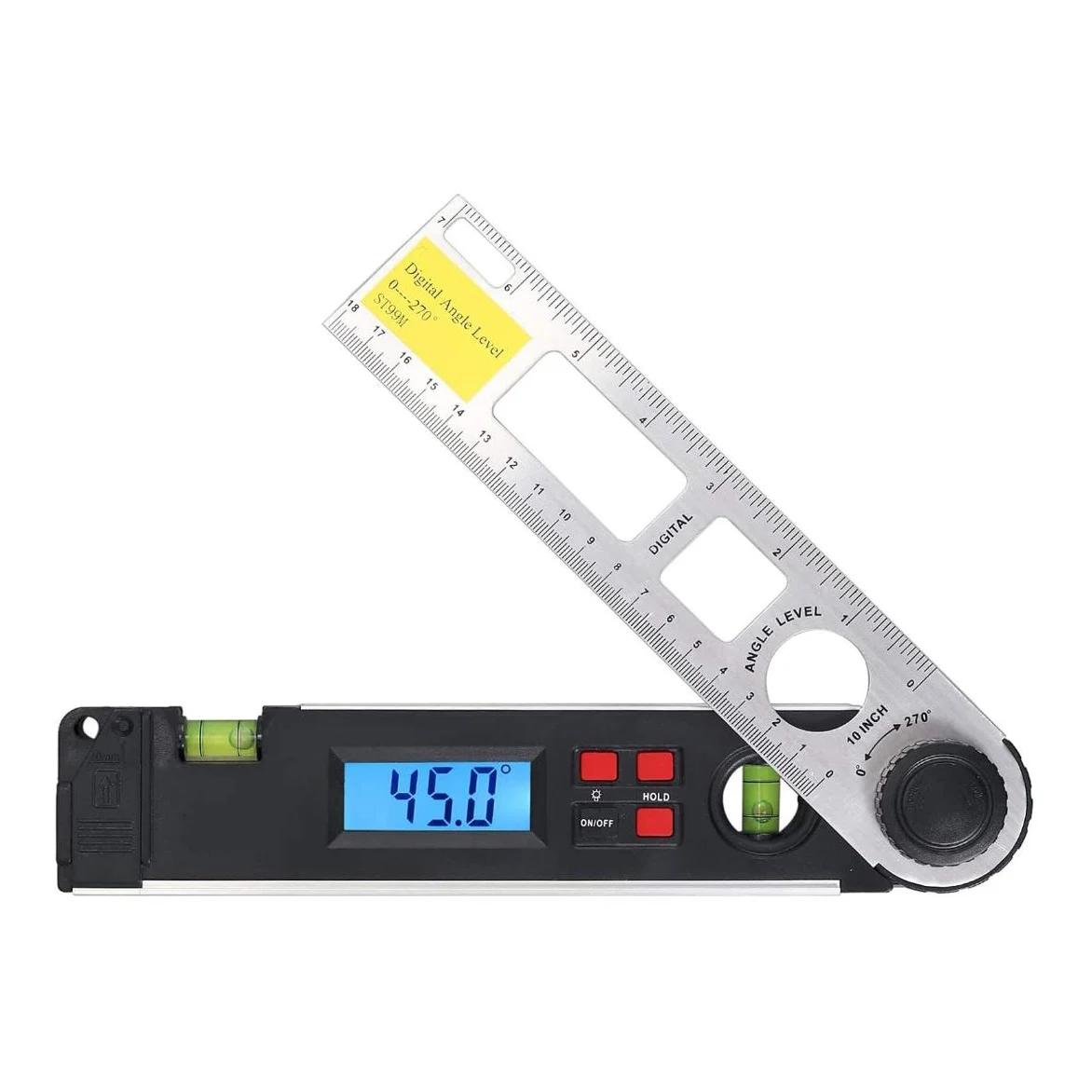 

Portable Digital Angle Finder with Illumination and Integrated Level Bubbles Suitable for Various Applications