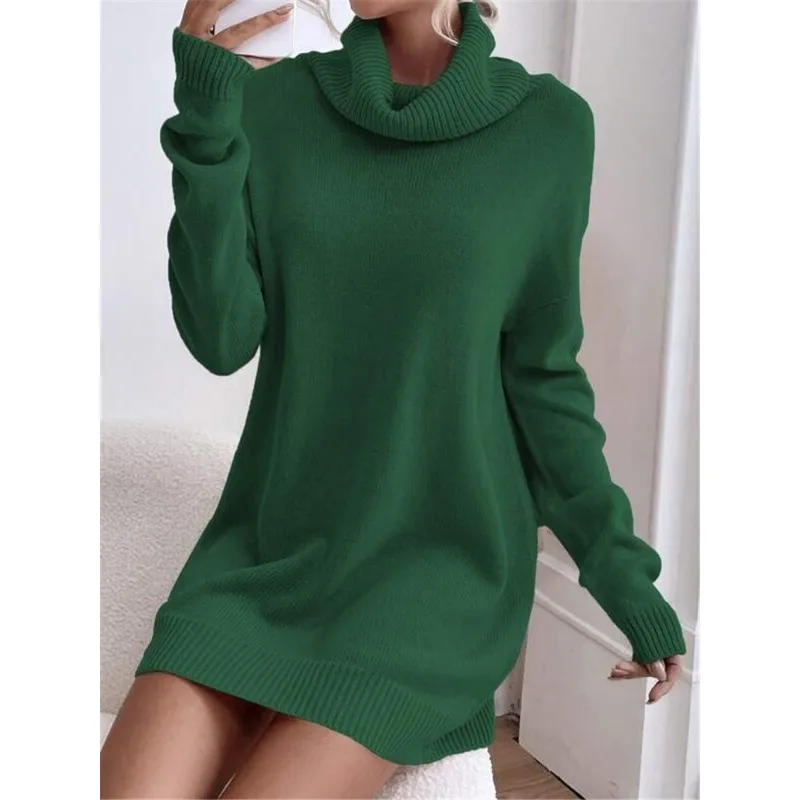 

Women's Loose Turtleneck Casual Knitted Dress Personalized Street Autumn New Fashion Women Long Sleeve Pullover Sweater Dresses