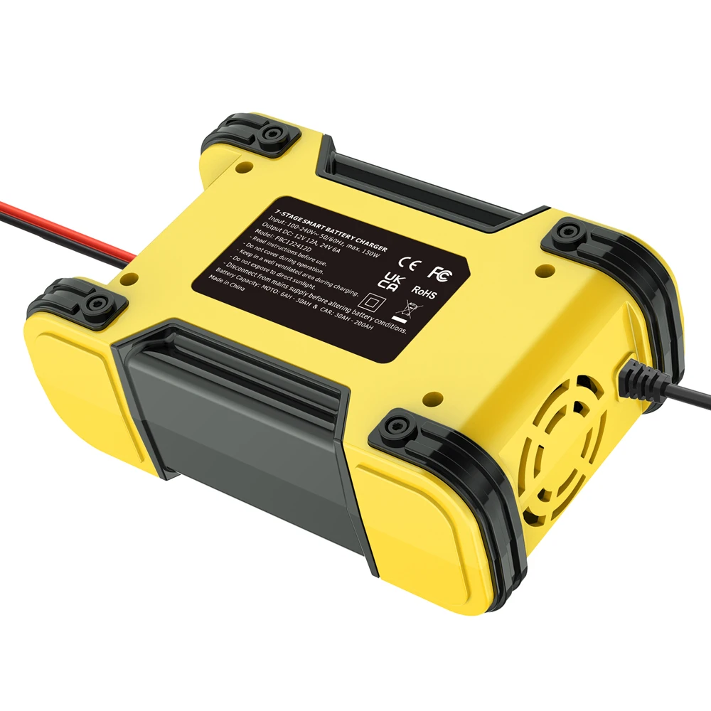 Foxsur volautomatische auto-acculader 12V 12A digitale display acculader Power Pulse reparatieladers nat droog loodzuur