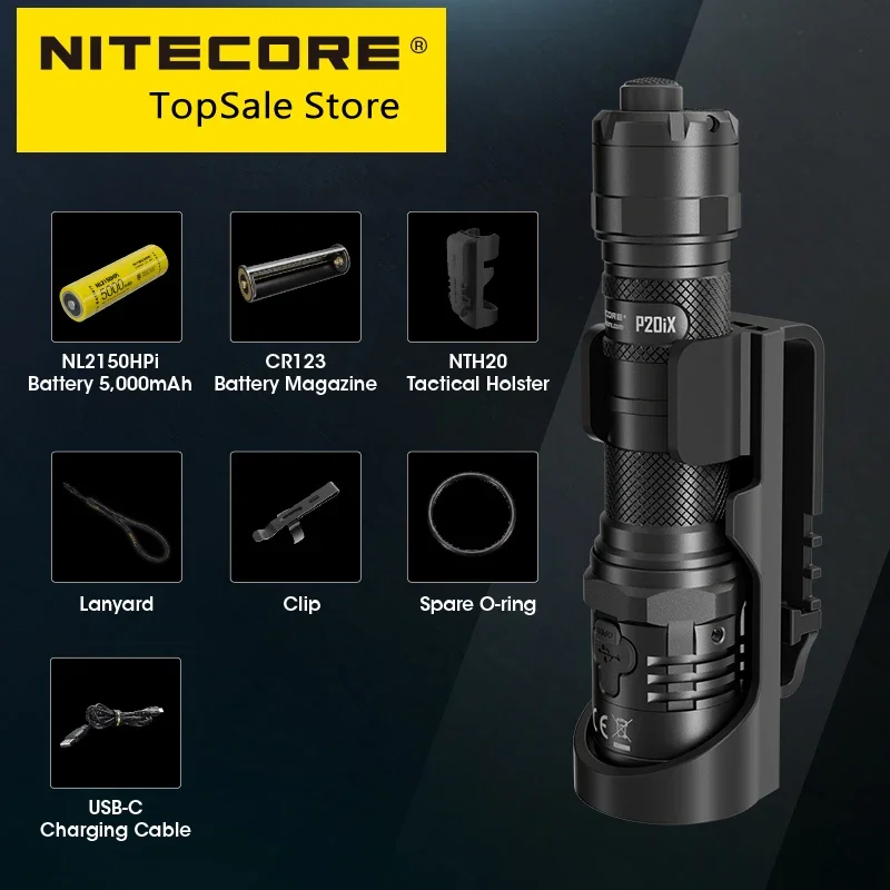 NITECORE-Lampe de Poche P20iX, Rechargeable par USB, Super Lumineuse, Militaire, 4000 Lumens, 5000mAh, NL2150Gardens, Batterie i, Originale