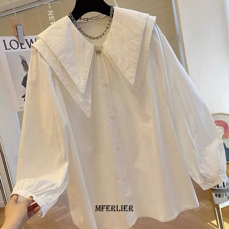 Plus Size 6XL 140KG Women Spring Shirt Collar Lady White Sweet Top Women Long sleeve Oversized Shirt Big Women Top
