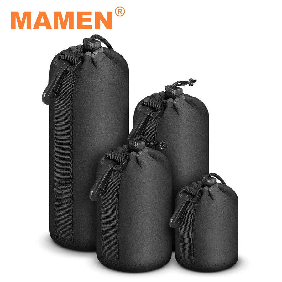 MAMEN Waterproof Camera Lens Bag Drawstring Bag with S M L XL Size for Canon Sony Nikon DSLR Camera Lens Barrel Case with Hook