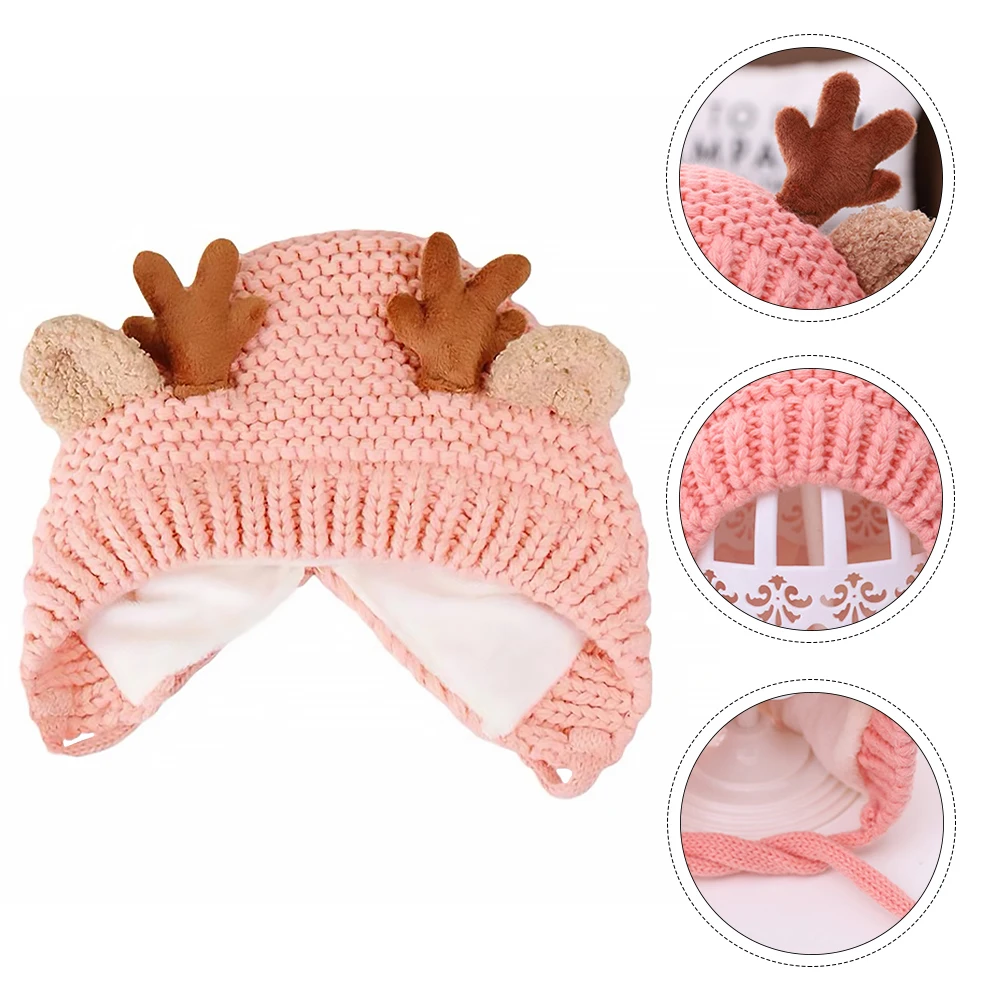 

1pc Toddler Kids Christmas Winter Warm Fleece Lined Knitted Hat For Baby Crochet Warm Cap Baby Winter Hat Yarn Cap With Adorable