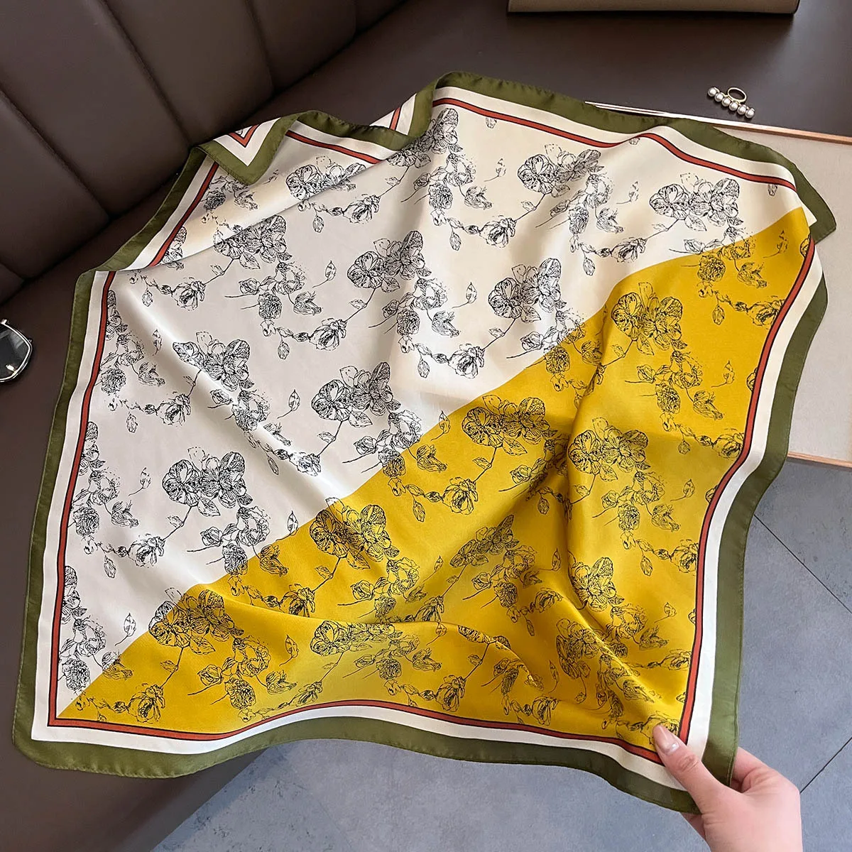Pañuelos cuadrados de seda con estampado Floral para mujer, pañuelos para la cabeza, corbata para el cuello, Foulard de verano, Hijab, pañuelo para mujer, 70x70cm