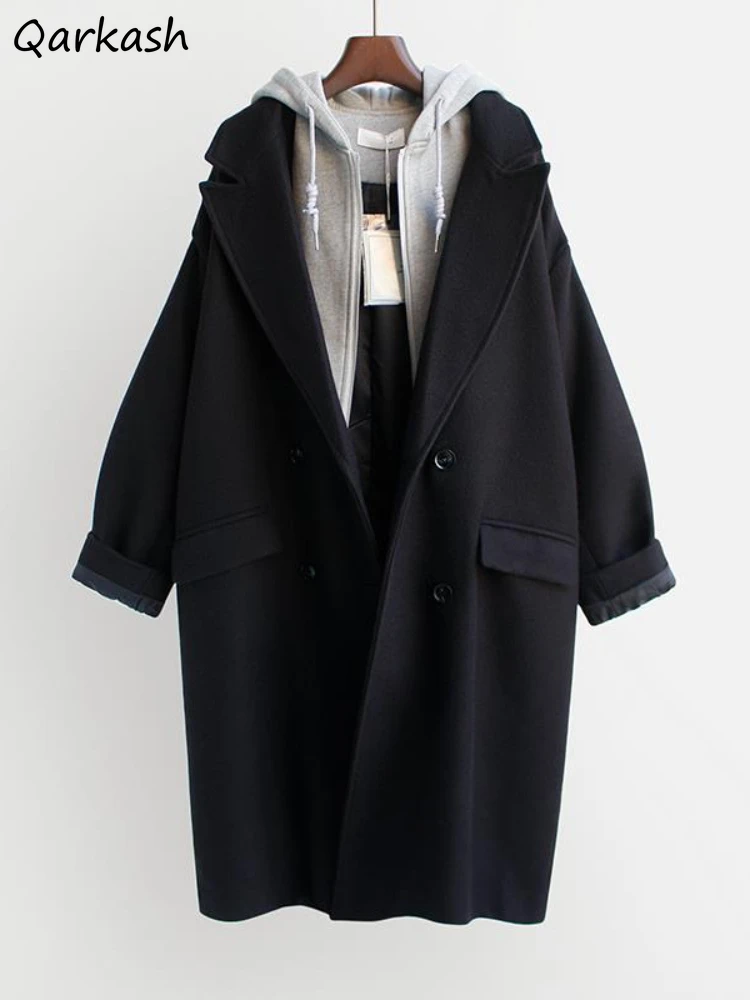 Dwuczęściowa bluza z kapturem damska zimowa damska luźna, dopasowana gruba, ciepła, długa odzież wierzchnia moda koreańska College Casual