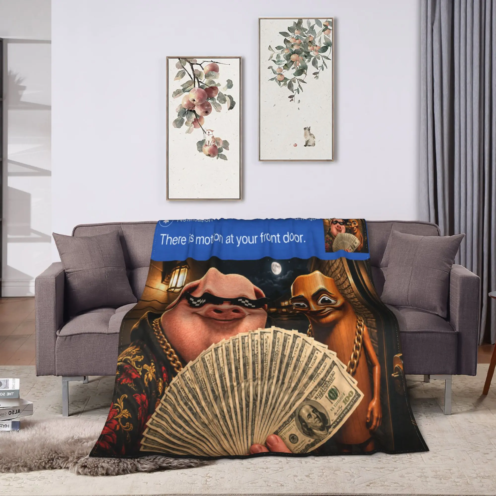 There is Motion at Your Front Door Tung Tung Tung John Pork Blankets Winter Soft Throw Blanket Girl Bedroom Flannel Bedspread
