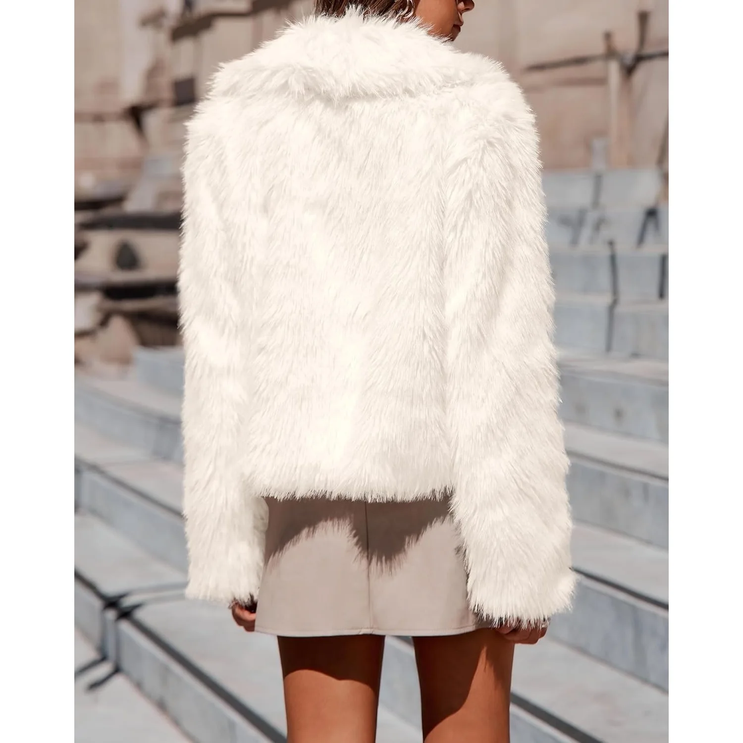 Women Faux Fur Coats White Work Turn Down Collar Short Coat Gothic Autumn Winter Thick Warm Furry Streetwear Jackets outwear