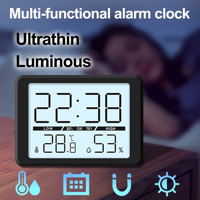 Ultra Thin Alarm Clock Multi-Function Magnetic Humidity Thermometer Nightlight Alarm Clock  Desk Home Decoration Luminous Clock