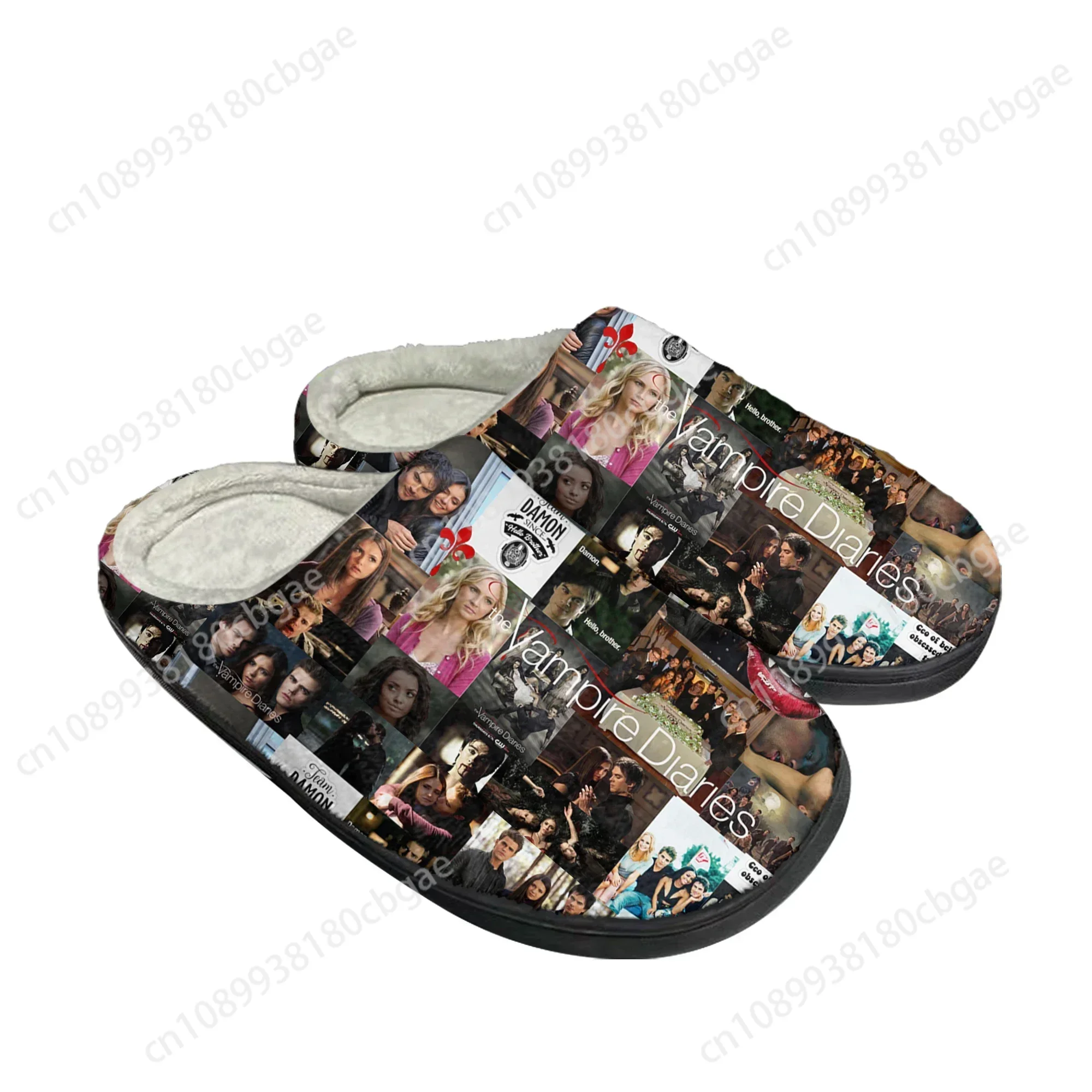 The Vampire Diaries Damon Salvatore, zapatillas personalizadas de algodón para el hogar, sandalias para hombre y mujer, zapatos informales de felpa para mantener el calor, zapatilla térmica