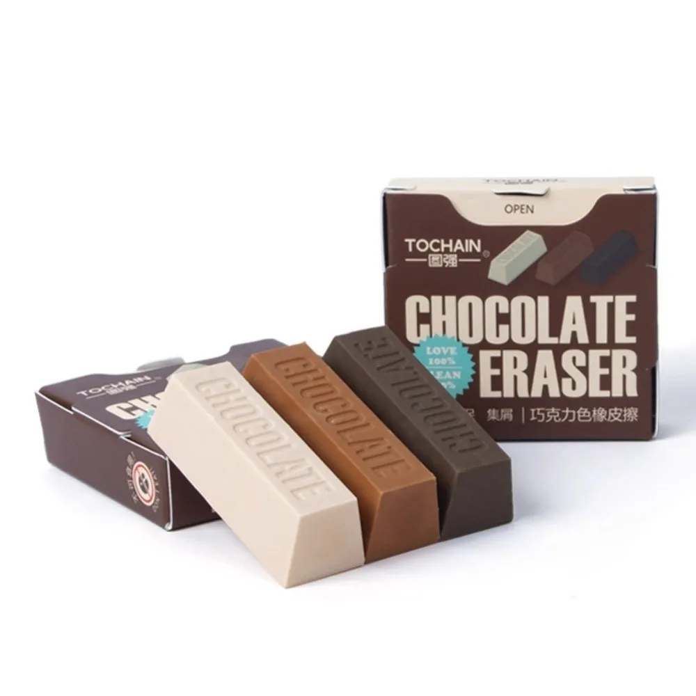 3Pcs/Set New Soft TPR Chocolate Design Eraser Painting Fun Shape Pencil Eraser Less Dust Mini Chocolate Stick Eraser Stationery